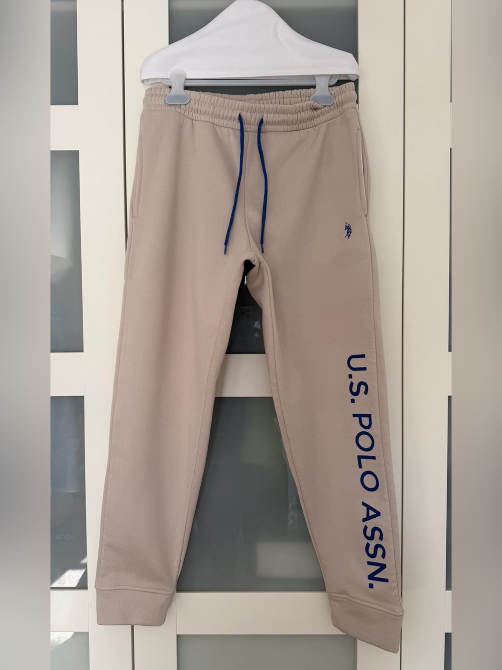 U.S. Polo Assn. Beige Joggers with Navy Logo and Drawstring,Sweatpants